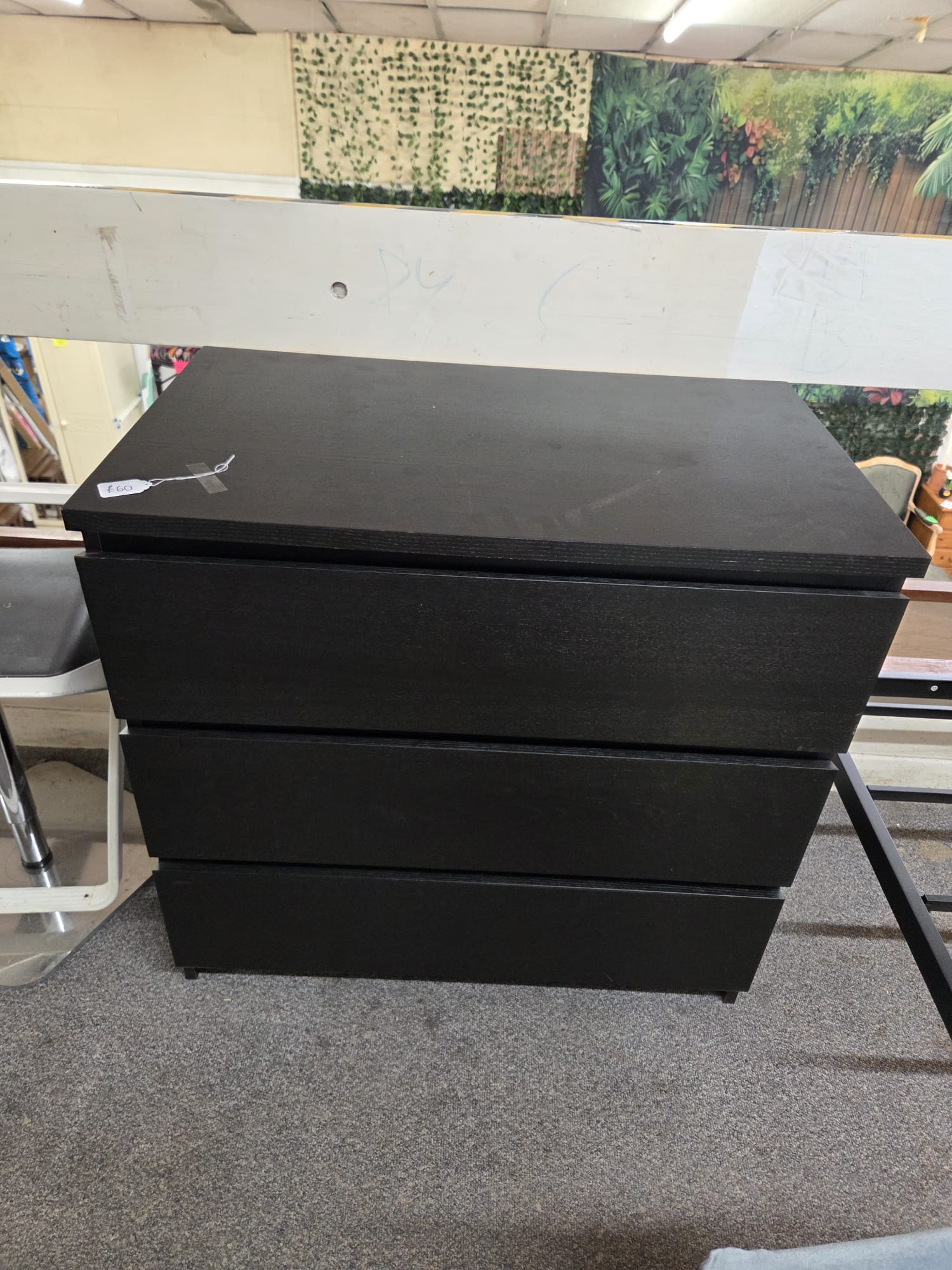 Black IKEA Malm Chest of 3 Drawers